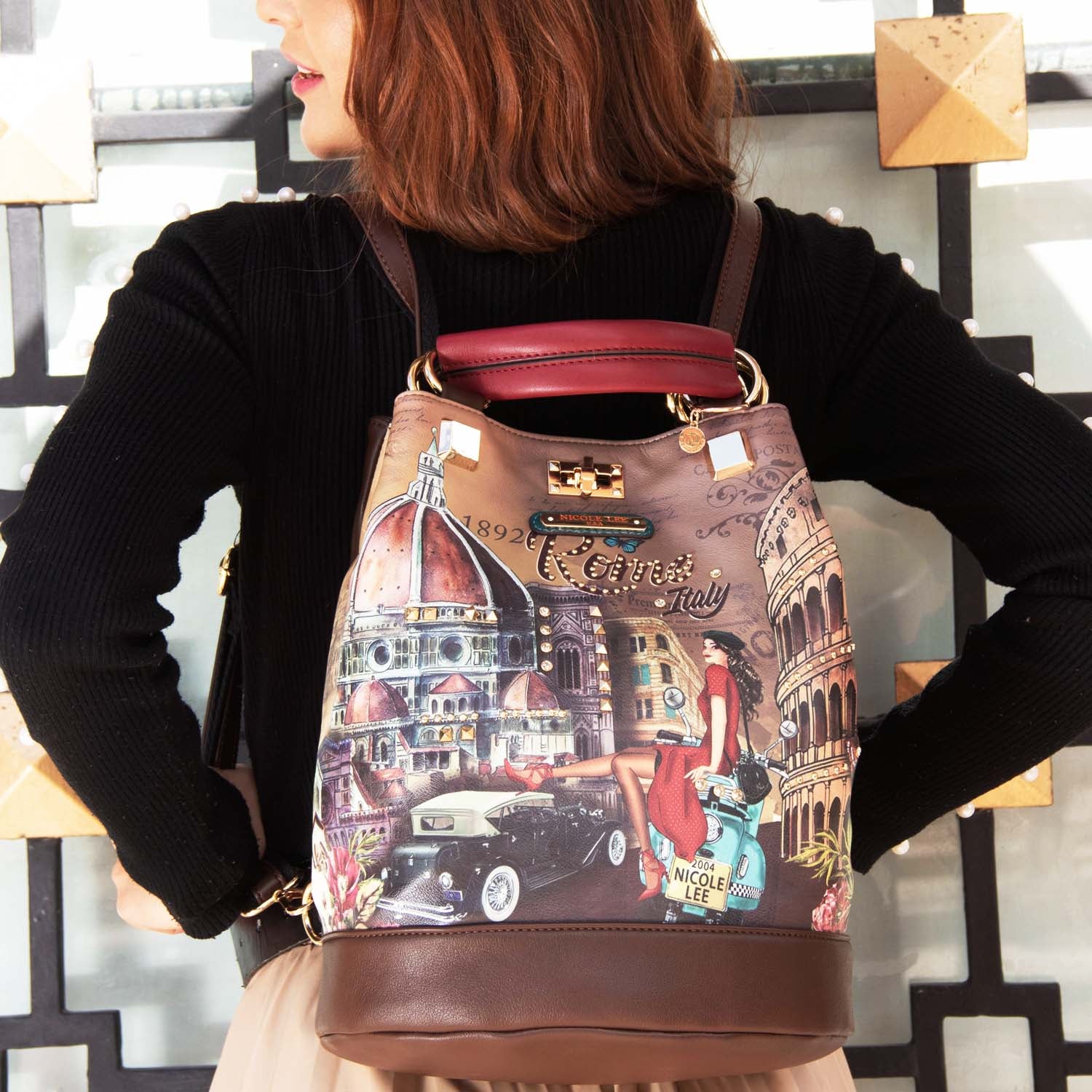 Vegan Leather Multifunctional Bucket Bag Backpack, Women's Handbag