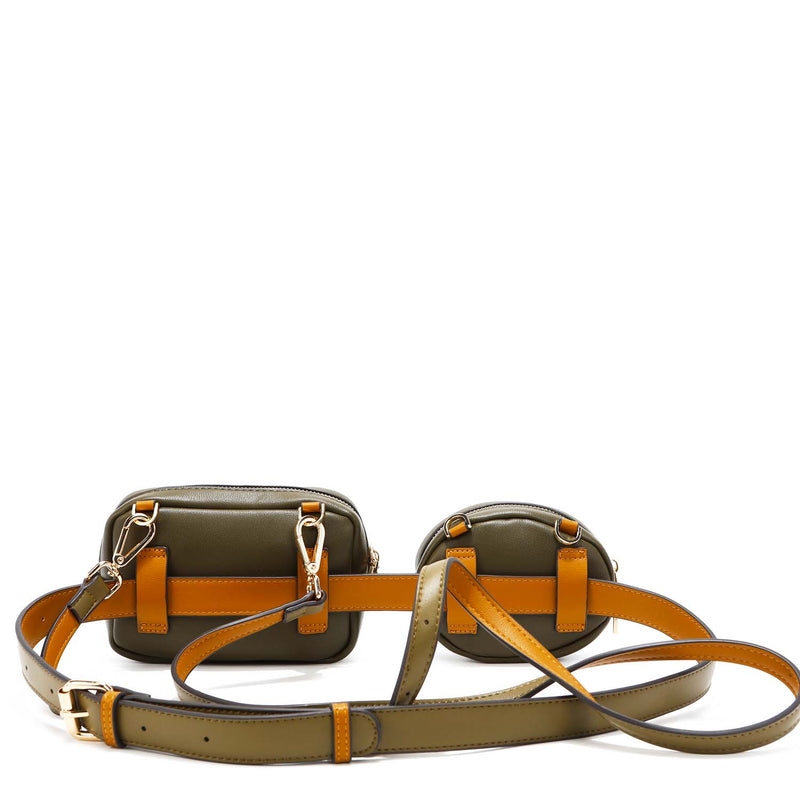D.LerBung 2 Pieces Womens Fanny Pack Leather Belt with Removable Belt Waist Pouch Fashion Belt Bags Black and Khaki