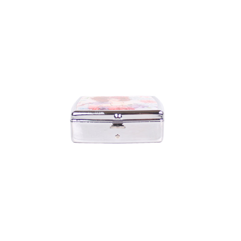 NL Signature Round Pill Case, Large Compact Pill Box - Silver