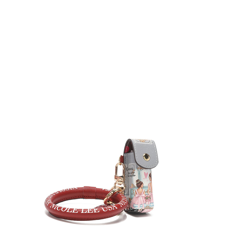 Lipstick Case Wristlet Bracelet Keychain, Bangle with Pouch, Heart