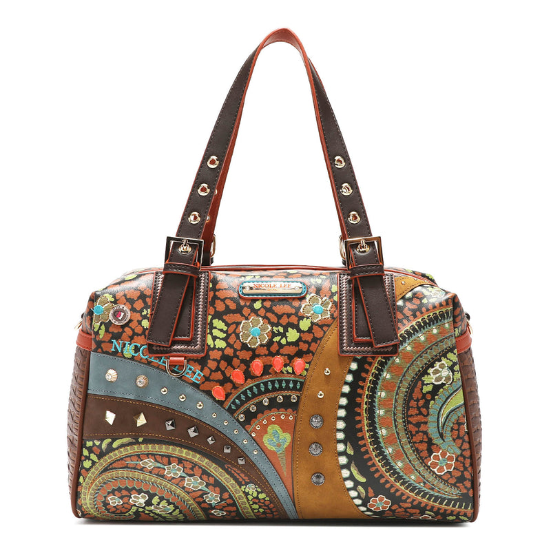 Vintage Sara Boston Bag, Vegan Leather Medium Handbag, Embellished